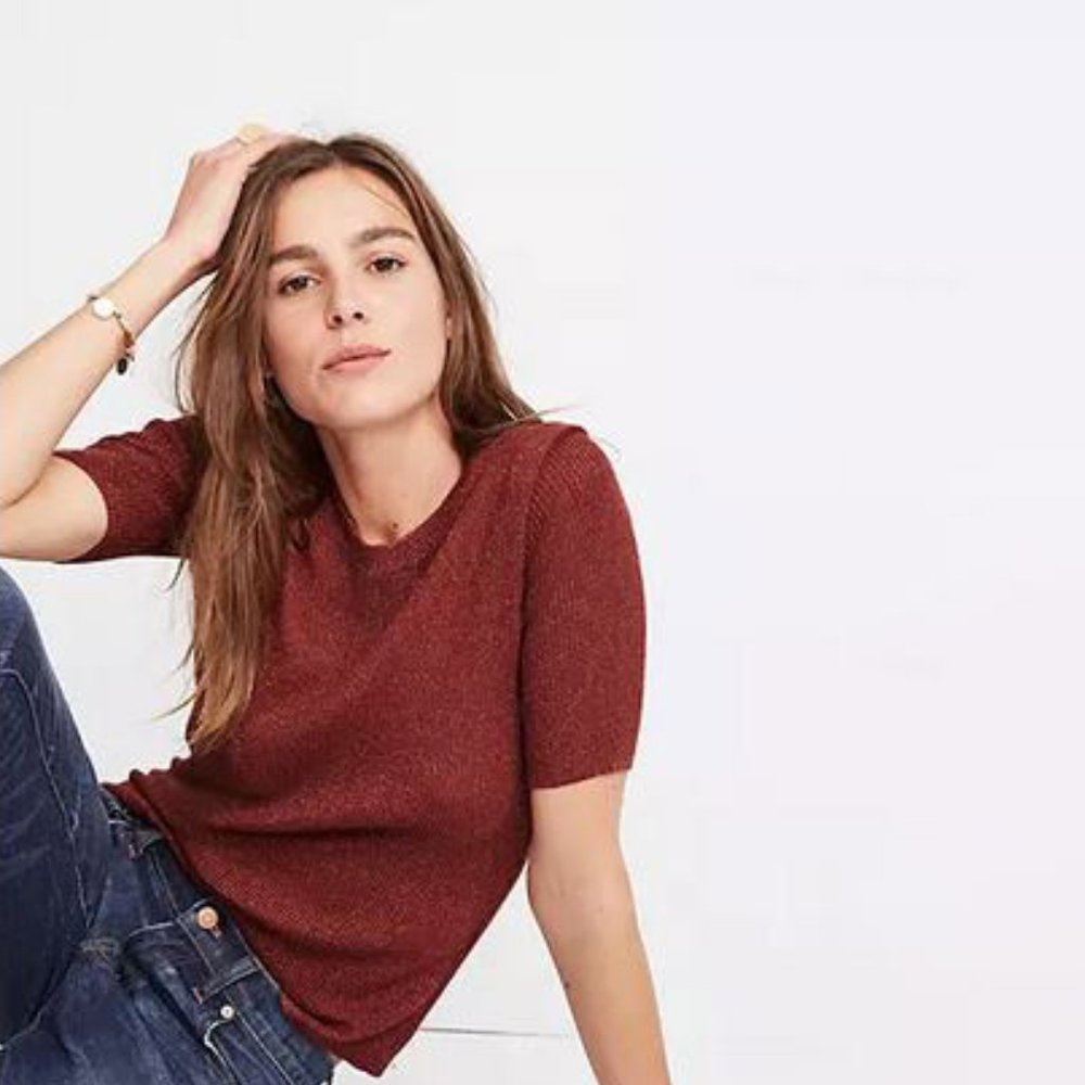 NEW MADEWELL Evening Sparkle Ribbed Sweater Top XS